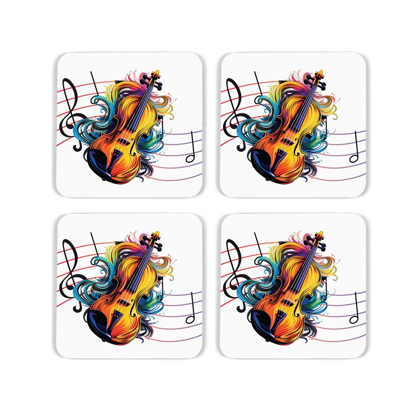 Violin Cork Coaster Set - Colourful Abstract Instrument Gifts for Musicians