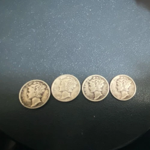 Mercury Dimes Lot of 4 Circulated US Silver 10C Coins 0.9 Fineness