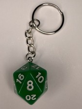 Green D20 Dice Keyring 20-Sided Die Game Accessory Keychain D&D RPG Unisex