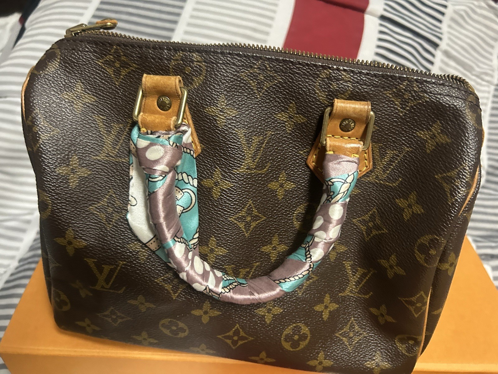 Louis Vuitton Brown Monogram Top Handle Bag with Handle Wrap for Women