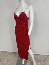 Heidi Wiesel 1980s Red Chantilly Lace Slip Midi Dress Inner Corset MadeUS Fits 0