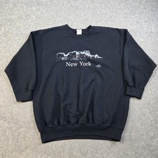Vintage New York Sweatshirt Mens Large Black Twin Towers 90s Skyline Pullover