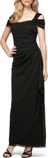 Alex Evenings Cold‑Shoulder Glitter Chiffon Gown – Size 8P – Black – NWT – $159