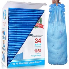 Diaper Pail Refill Bags, 1088 Counts, 34 Bags, Fully Compatible with Arm Hamm...