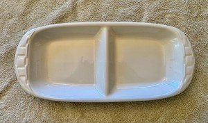 Longaberger Pottery Woven Traditions 15.5" Ivory Divided Dish USA NO RESERVE!