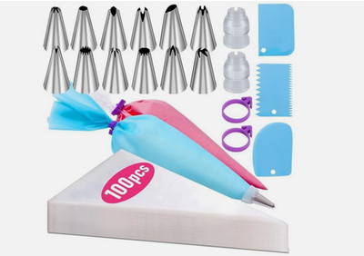Piping Bags and Tips Set, 100Pcs 12 Inch Pastry Bags Icing Bags Disposable