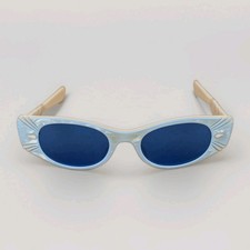 Vintage 60s Riviera Cat Eye Blue Sunglasses Cellulose Made in France RARE