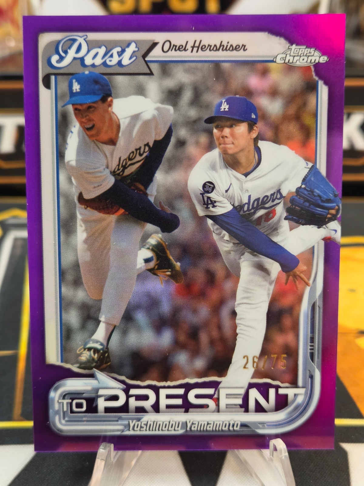 2026 Topps Chrome Past To Present Hershiser/Yamamoto Purple Refractor/75 Dodgers
