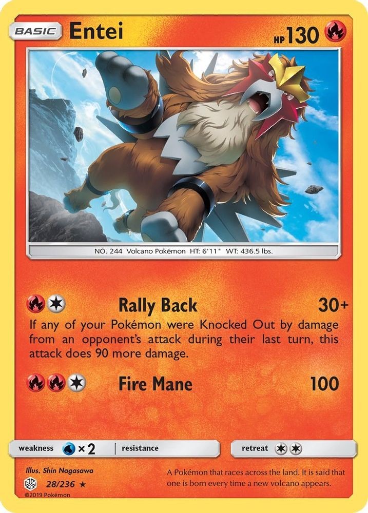 2019 Pokemon: SM - Cosmic Eclipse - Entei (#28/236, Rare, Lightly Played)