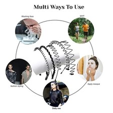 6pcs Metal Hair Bands Unisex Black Waved Headband Men Women Hair Hoop