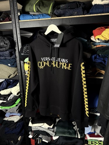 Versace Jeans Couture, NWT Versace Jeans Couture Chain Logo Hoodie Black Gold Chain Print Men’s S