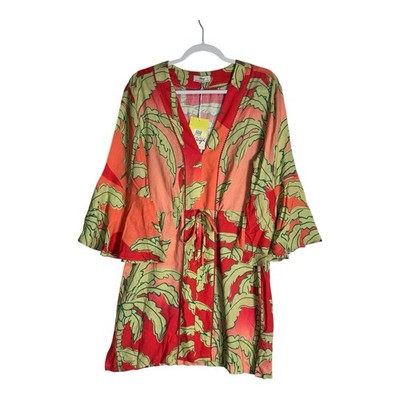 Maaji Womens Palm Garden Joy Cover Up Dress Tropical Bell Sleeve Beach Mini Sz M