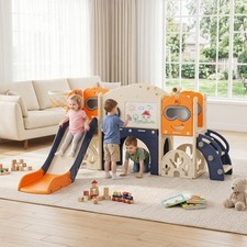 10-in-1 Kids Toddler Slide Playset Indoor Outdoor Playground w/ Basketball Hoop