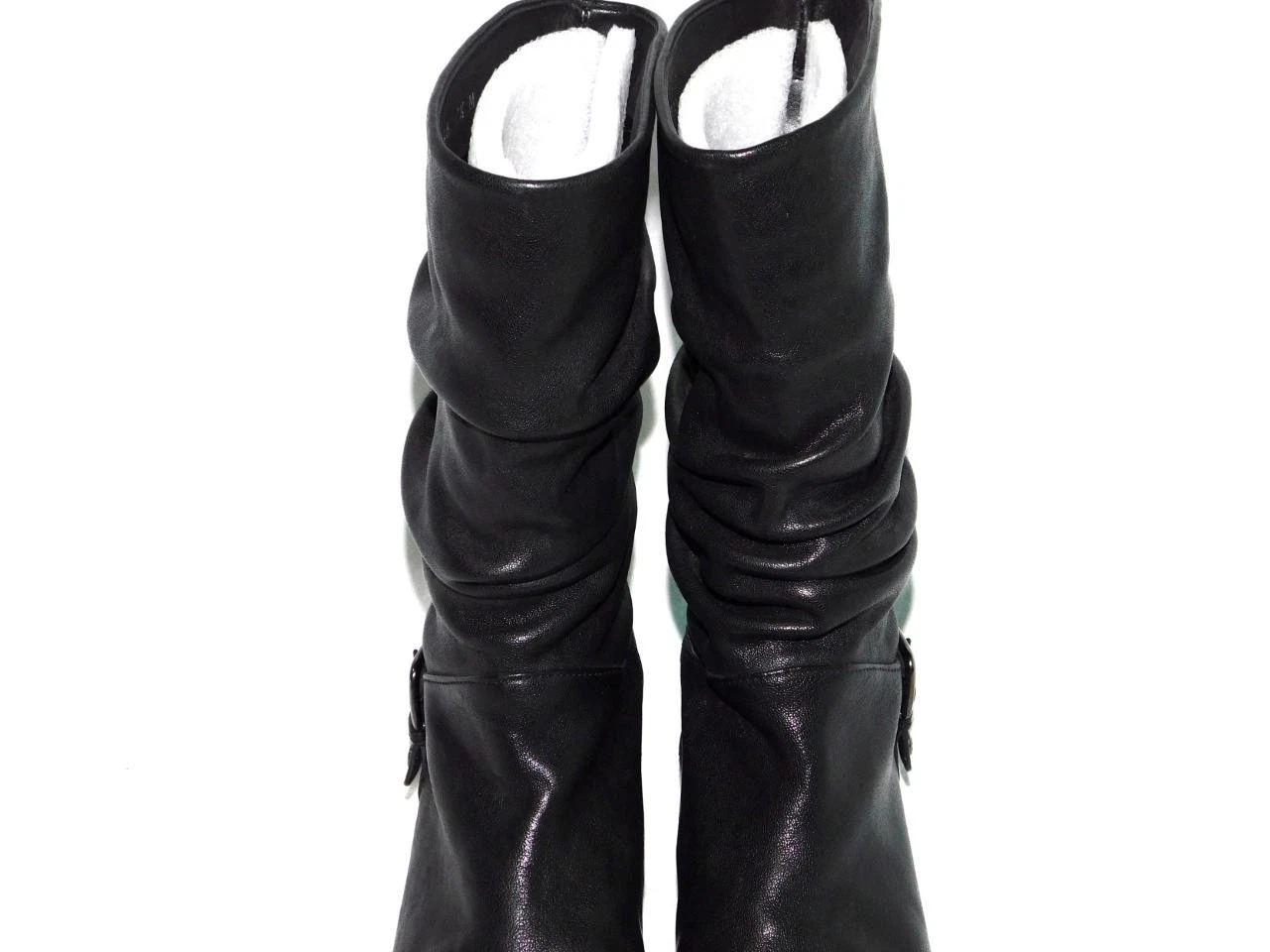 Stuart Weitzman 7.5 M Black Wedge Heel Slouch Boots Rugerio Napa Leather Slouchy