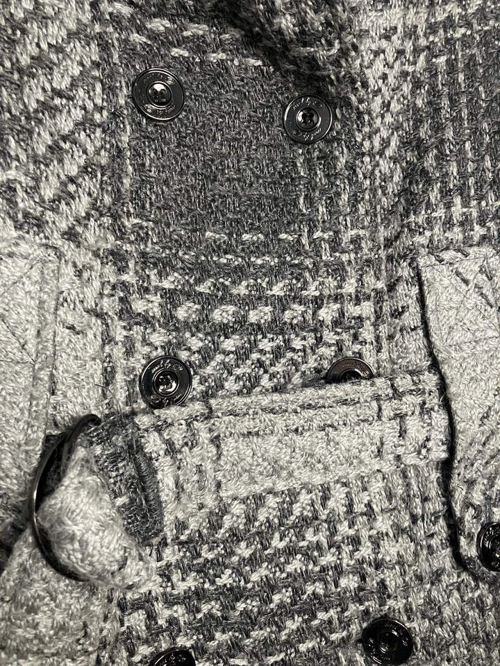 Gabardina para mujer G By Guess negra gris a cuadros con cinturón mezcla de lana talla M Foto 2 de 4