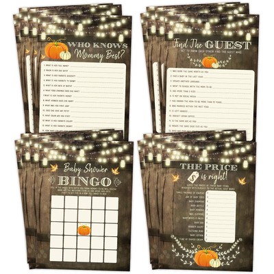 Fall Pumpkin Baby Shower Games - Neutral Yellow - Bingo, Find The Guest, The ...