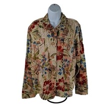 Coldwater Creek Womens Blazer XL Floral Beaded Cotton Princess Seams Jacket