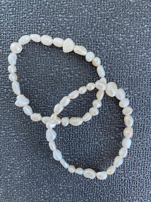 HIGH END AMAZINGLY GORGEOUS LOT OF 2 GENUINE  7-7.5'' PEARL BEAD BRACELETS!!