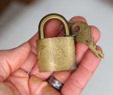 Vintage US Padlock Antique brass Military lock American Lock Company w/ key