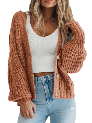 Women's Chunky Knit Open Front Sweater Long Sleeve Button Large Light Orange - Bild 2 von 7