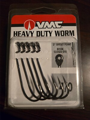 VMC Heavy Duty Worm Fishing Hooks, Size 4/0, 3* offset point