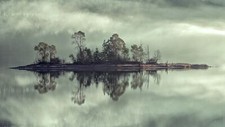 Landscape nature trees mist forest water lake island Custom Gaming Mat Desk
