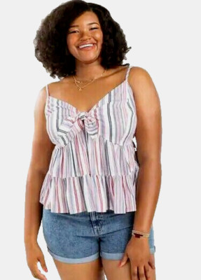 NEW Francescas 2X Top Red Blue Stripe Tie Front Tank Boho Casual Coastal Cottage