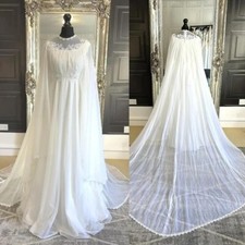 Elegant Chiffon Wedding Dresses with Cape High Neck Long Sleeves Bridal Gowns
