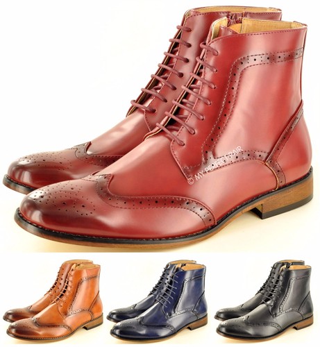 Nuovo da Uomo Chelsea Stivaletti Brogue Stile Italiano Pelle Foderato  Taglia UK | eBay