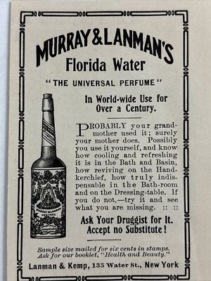 1913 Florida Water Perfume Murray & Lanman's Health Beauty Druggist print ad