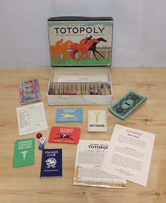Vintage 1940er Waddingtons Totopoly Brettspiel - vollständig vollständig außer dem Brett