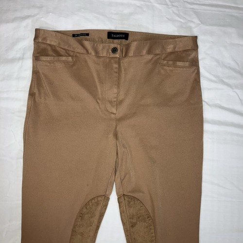 Talbots Equestrian Riding Pants 14 Tan Camel Skinny Ankle Suede Patches Stretch - Picture 17 of 22