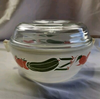 Vintage Phoenix Ware Glas Gemüsemuster Auflaufform Deckel weiß