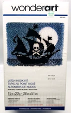 New-Latch Hook Kit WonderArt Pirate Ship Wall Art Rug 15" x  20"  Vintage Skull