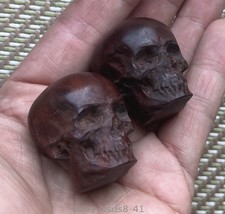 2 Pcs Sandalwood Skull Statue Hand Carving Carved Wood Pendant Art Sculpture