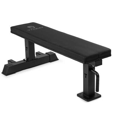 Titan Fitness Elite Series Single Post Flat Bench, 2.5'' Thick HeftyGrip Pad