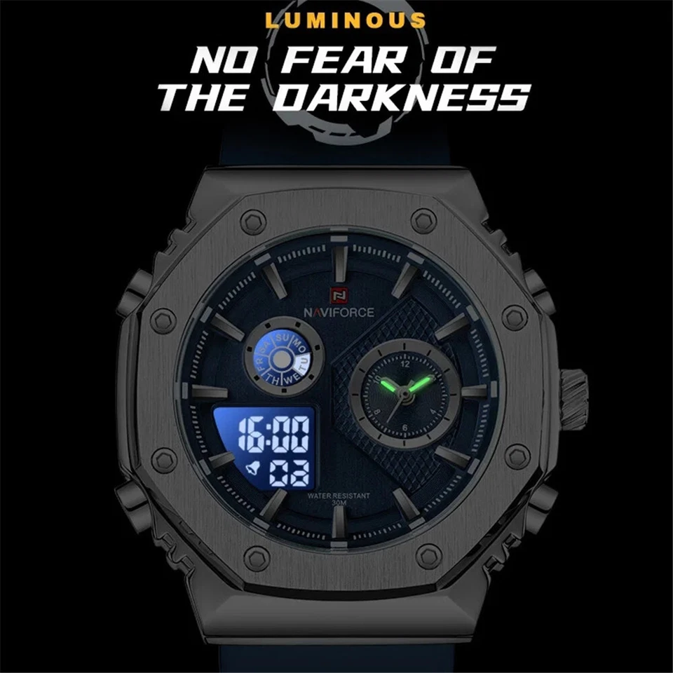 Relógio NAVIFORCE masculino data da semana LED relógio de pulso digital relógio esportivo de silicone masculino - Imagem 2 de 4