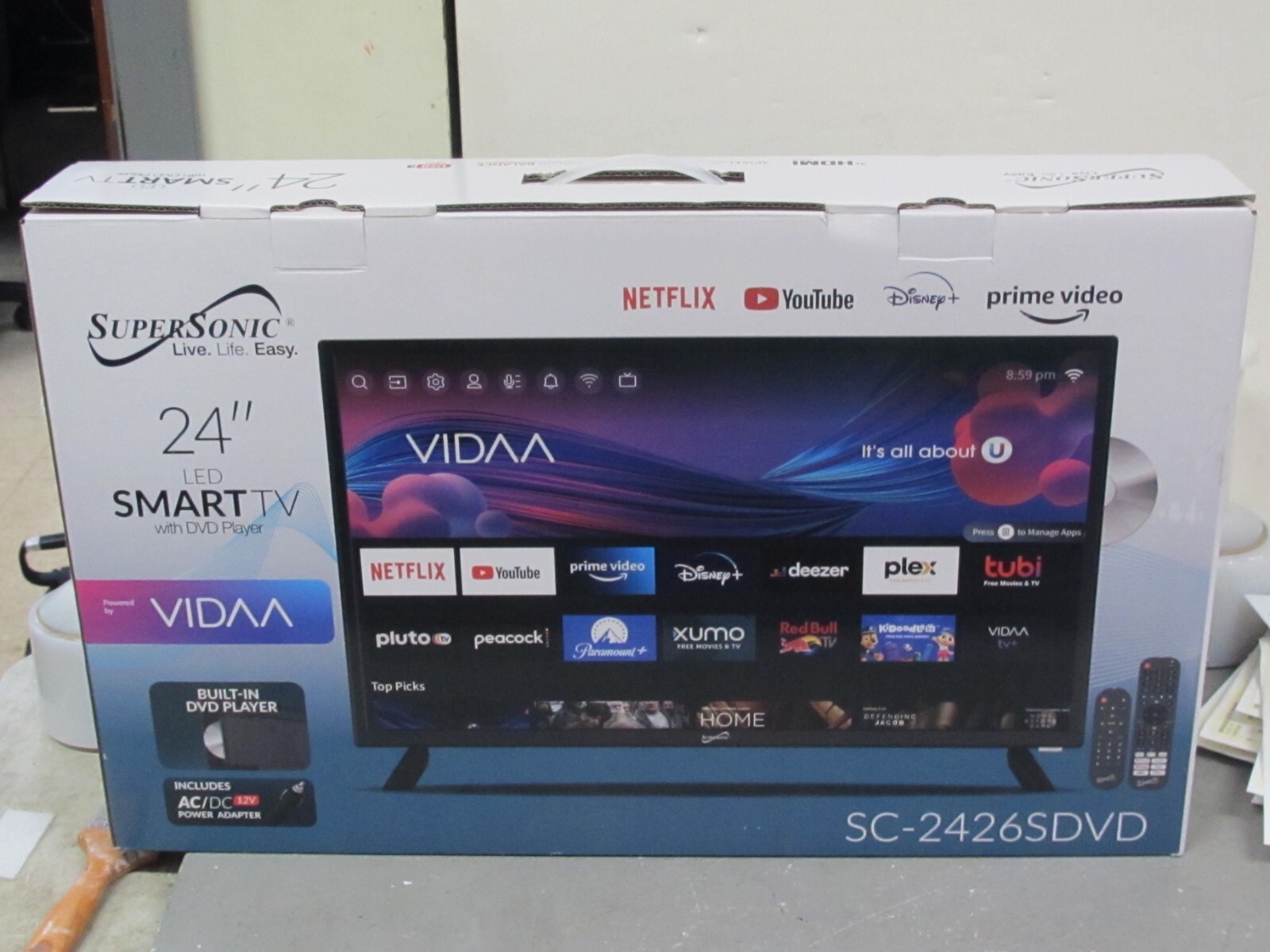 Supersonic Smart 24-inch VDAA DLED AC/DC Television w DVD Player & 12V ...