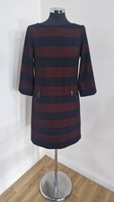 Phase Eight Striped Dress Size 10 Navy Long Sleeve Zip Maroon Shift Burgundy