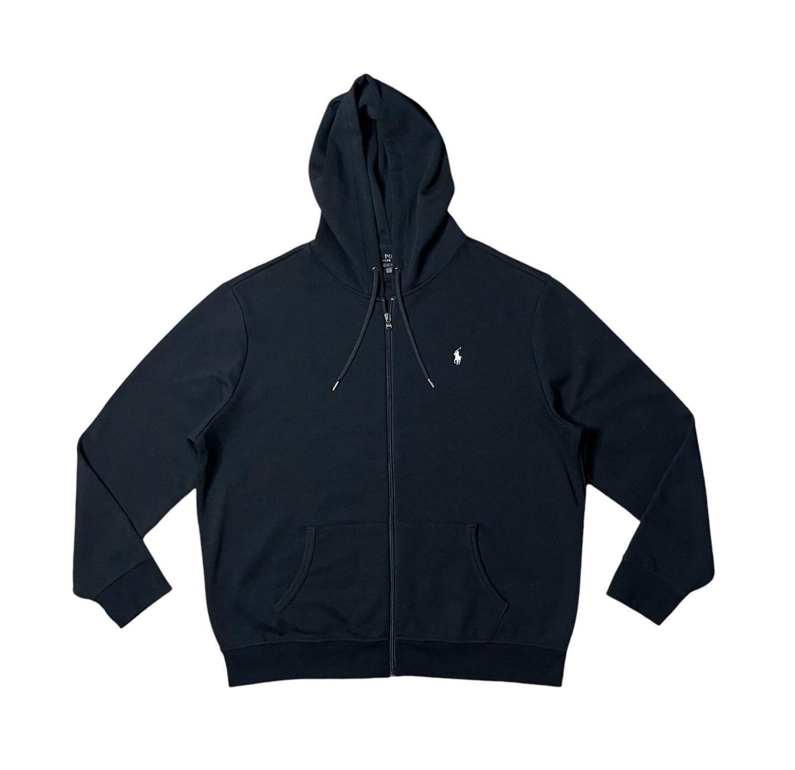 Ralph Lauren Polo Uomo 2XL Doppia Maglia Full Zip Nero Pony Ricamato Felpa con Cappuccio
