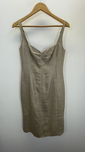 VTG Linen Dress Sheath Cocktail Silver Metallic Charles Chang Lima SZ S ( FLAWS