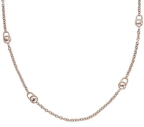 New Michael Kors Lucidato Oro Rosa Catena Lunga Logo Lucchetto Collana MKJ2460