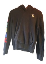 ABERCROMBIE  FITCH BLACK EMBROIDERED PULLOVER HOODIE KIDS SIZE 13 14   