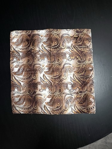 Cravatta e taschino quadrato Stacy Adams Paisley marrone oro argento set per uomo - Foto 3 di 3