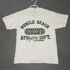 Vintage 90s Muscle Beach T-Shirt Medium White Athletic Department California Gym