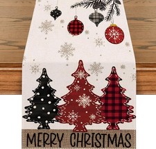 72 x 13 Inch Christmas Table Runner   Red Pine Trees Merry Christmas Table Ru...