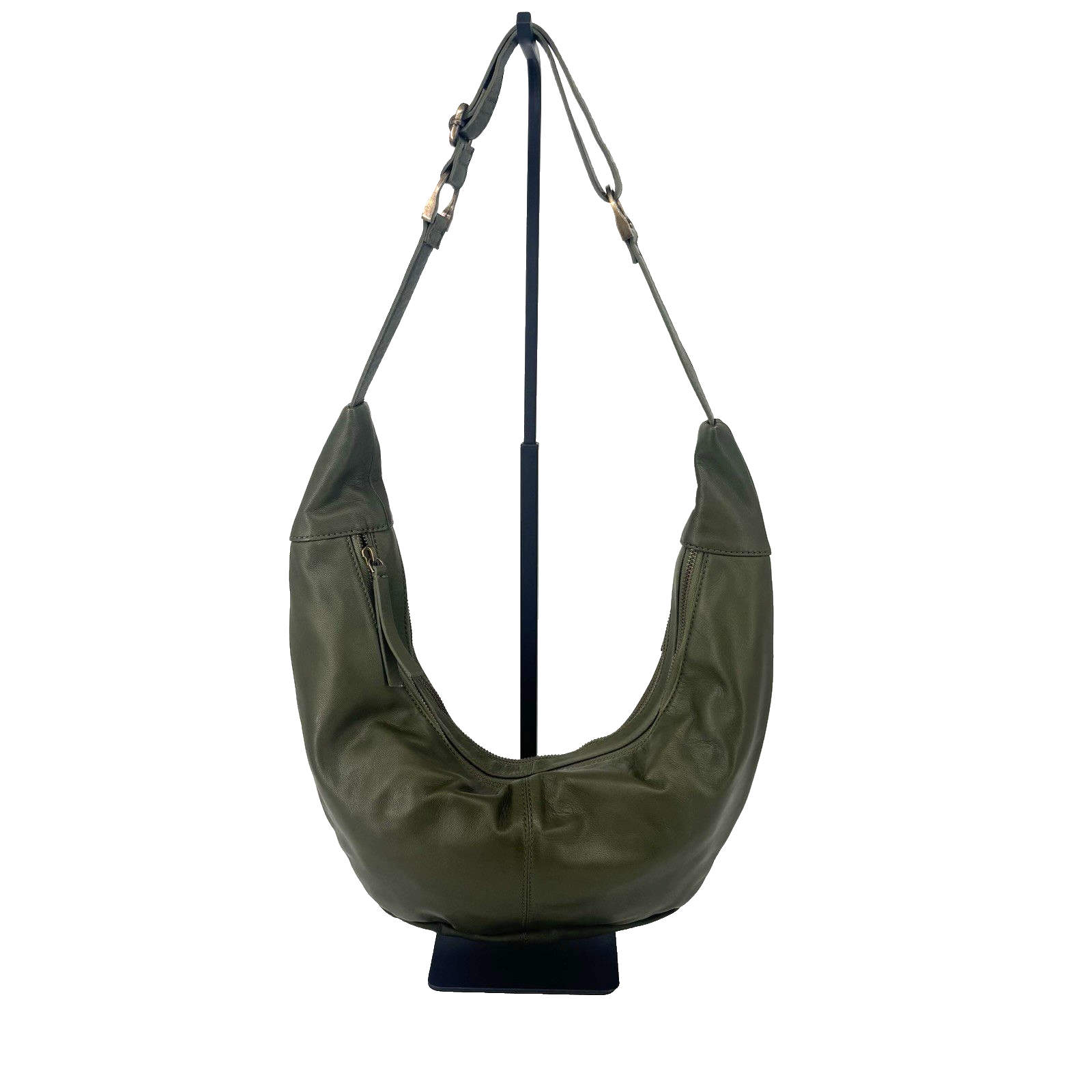 Free People Idle Hands Sling Bag in Army Green - Goat Leather Slouchy U Shape