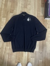 Image of Hugo Boss Quater Half Zip Jumper Men's Size L Navy Blue Long Sleeve Sweater