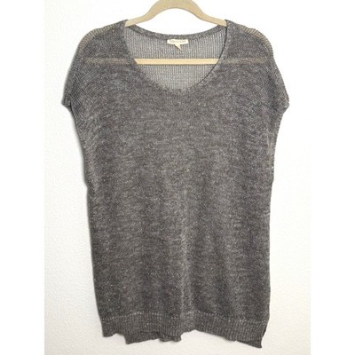 Eileen Fisher Sparkle Linen Web Short Sleeve Knit Sweater Moon Gray Medium