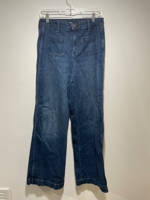 Old Navy Extra High-Rise Wide Leg Jeans Blue Medium Wash Patch Pockets Size 4